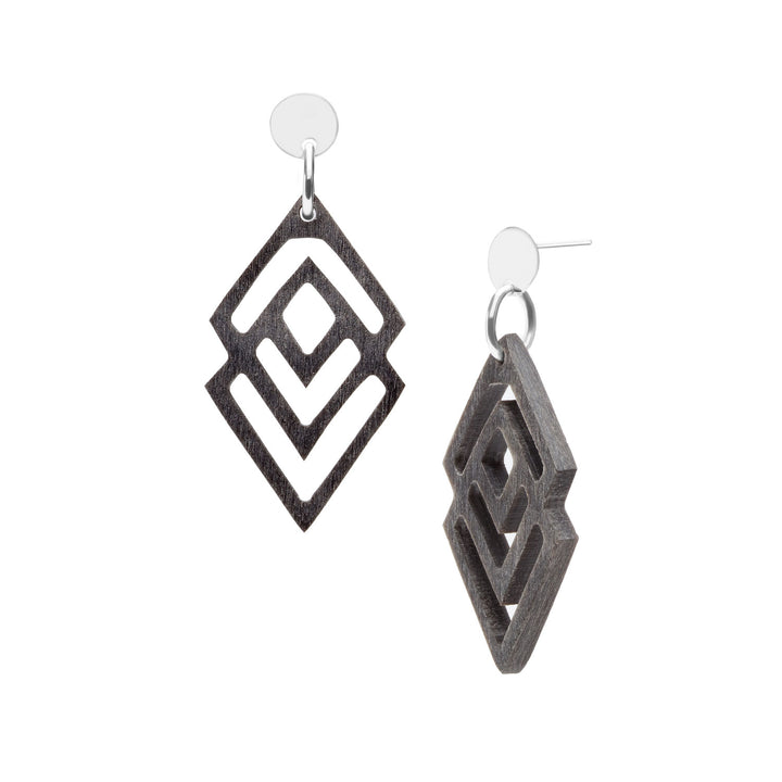 Grey and silver geometric shaped earring