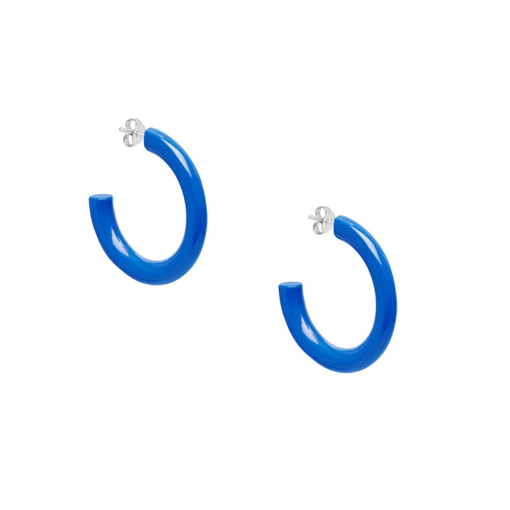 Rounded Bright blueLacquered horn hoop earring