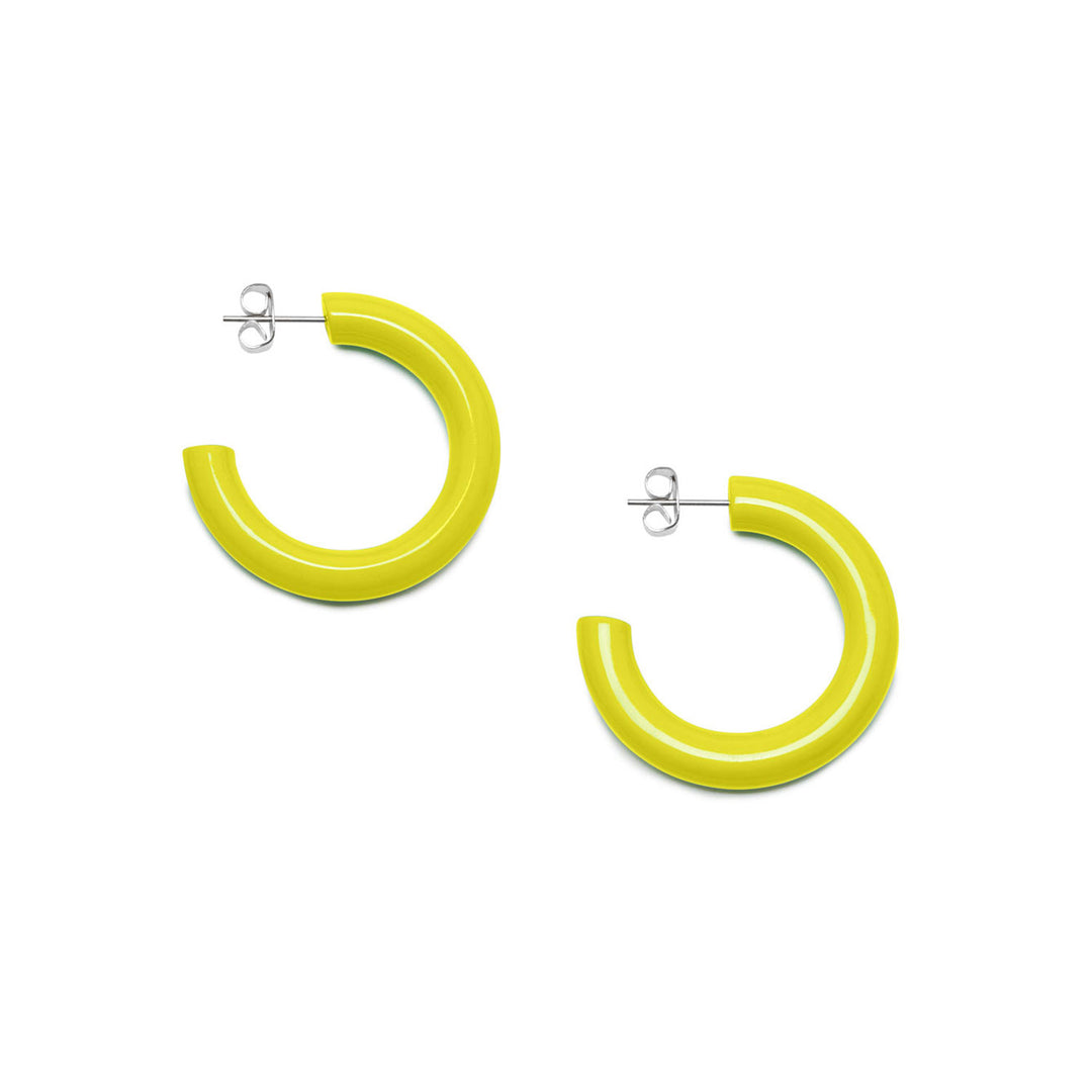Branch Jewellery - Yellow lacquered rounded horn hoop earring.