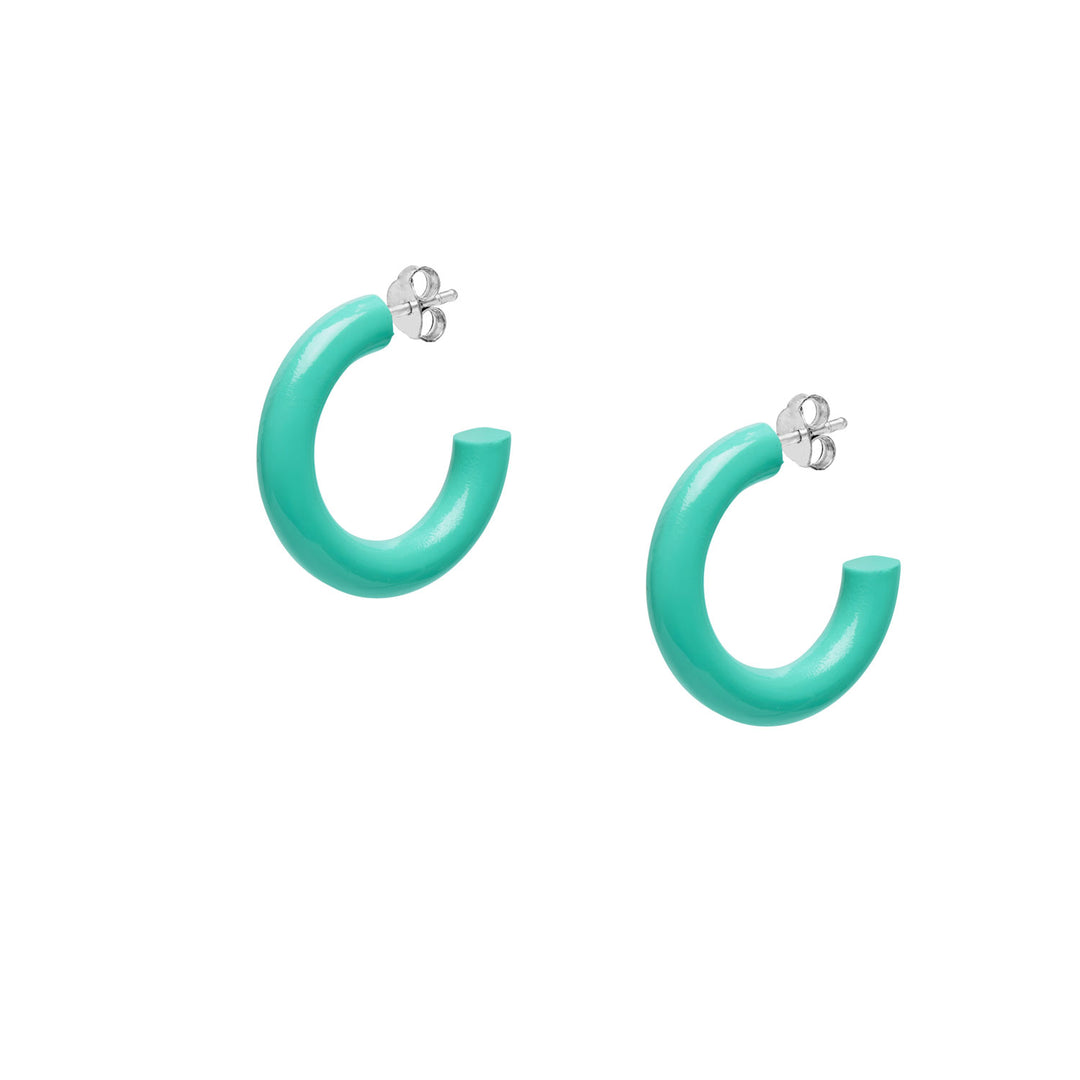 Small aquamarine huggie hoop earring