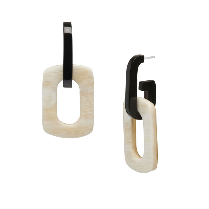 White natural rectangle link horn earrings