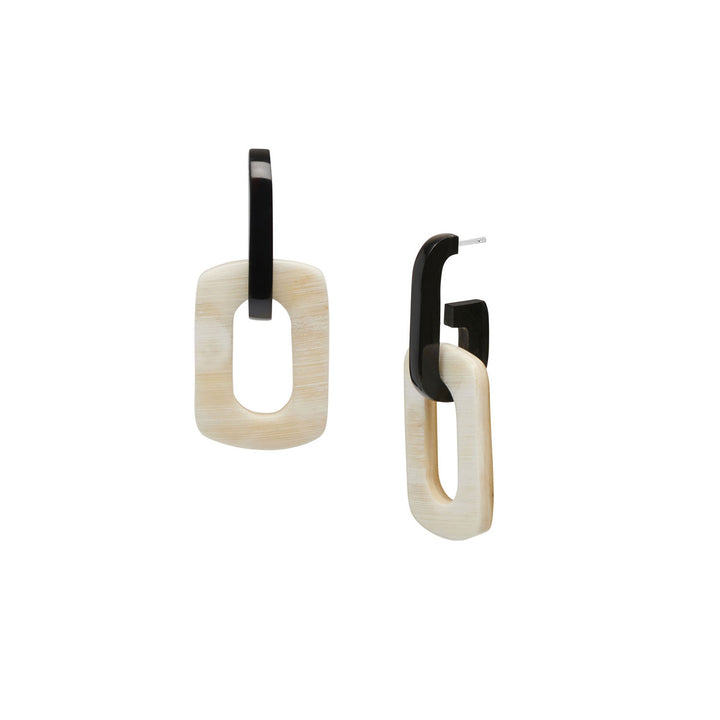 White natural rectangle link horn earrings