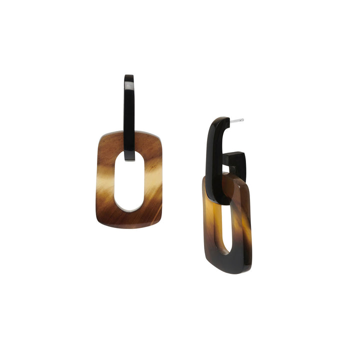 Brown natural rectangle link horn earrings