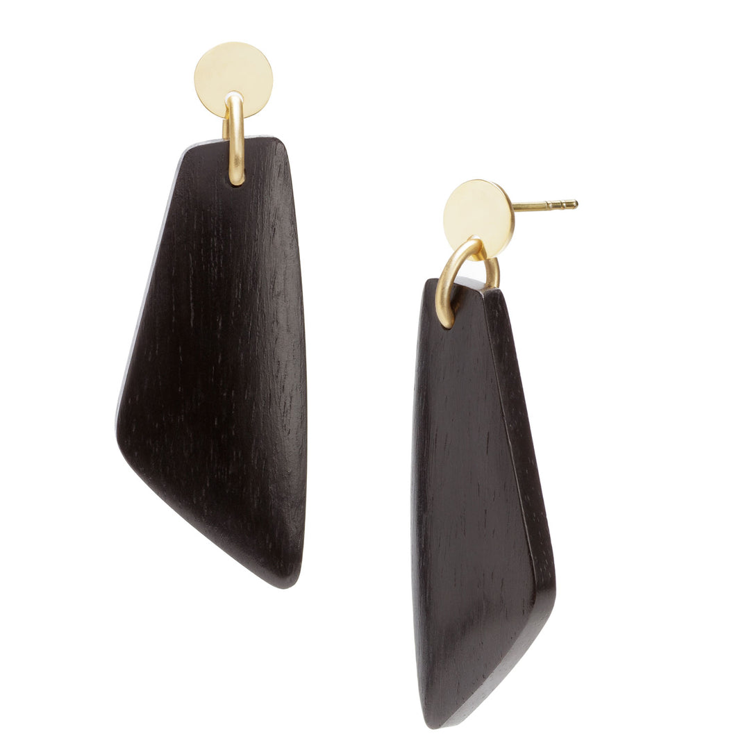 Black wood and gold plate Trapezium drop earrings