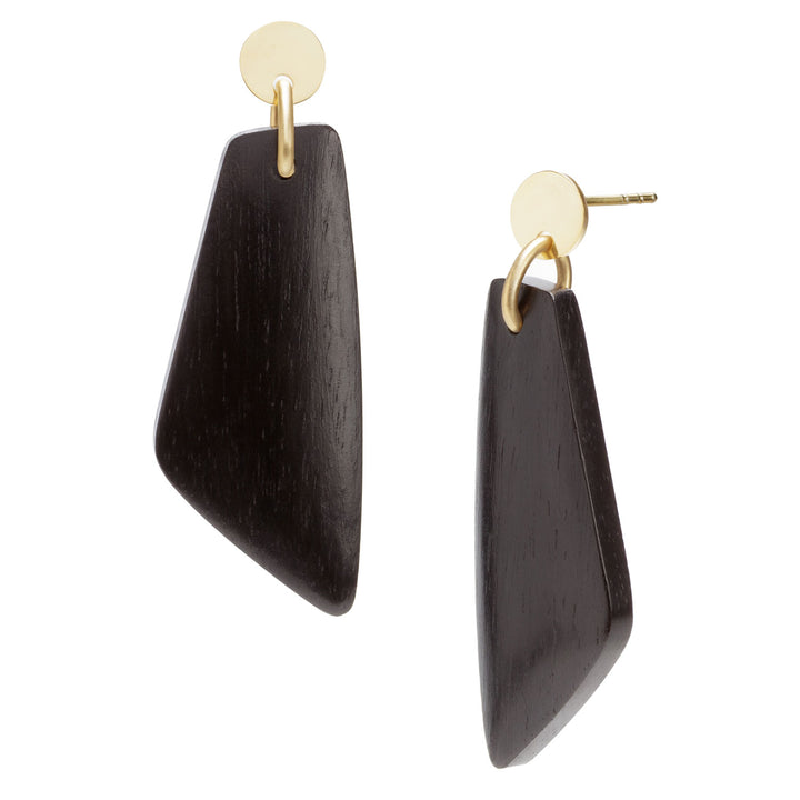 Black wood and gold plate Trapezium drop earrings