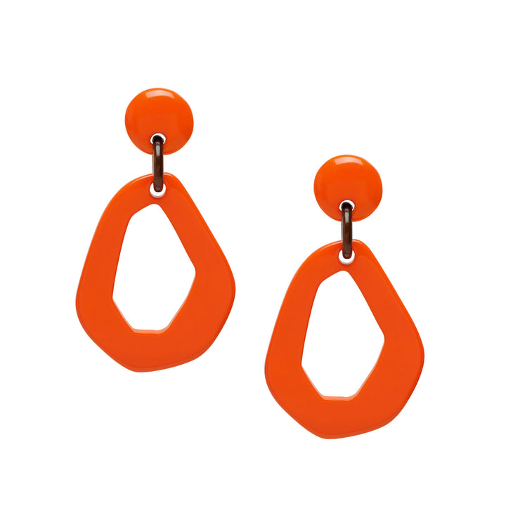 Orange open shaped drop earrings