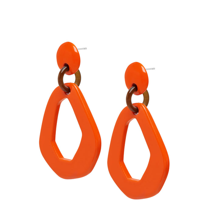 Orange open shaped drop earrings