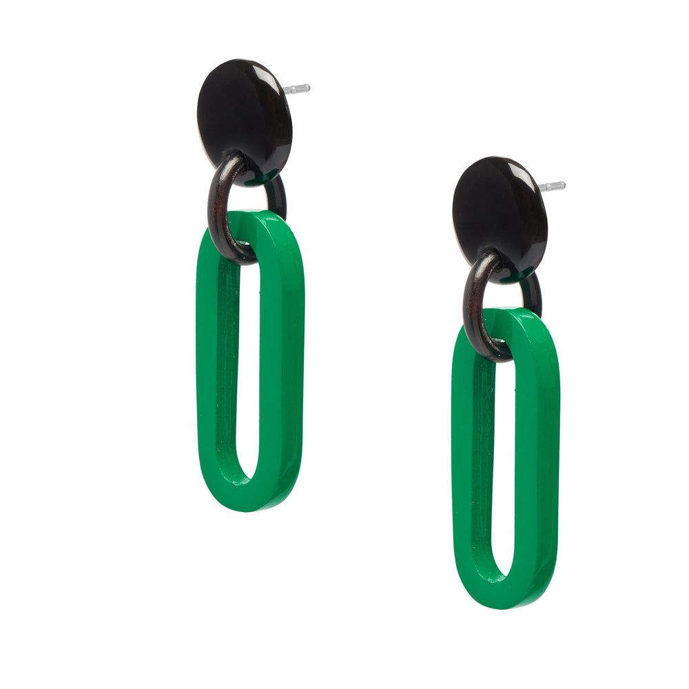 Branch Jewellery -Green and black natural Oblong link earrings