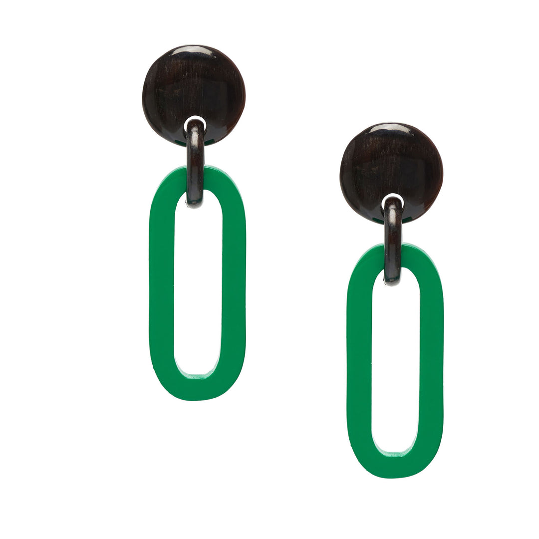 Branch Jewellery -Green and black natural Oblong link earrings