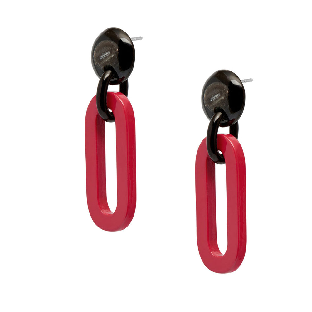 Branch Jewellery - Red lacquered and black natural Oblong link earrings