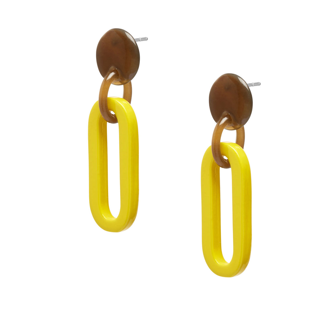 Branch Jewellery - Yellow lacquered oblong link earrings.