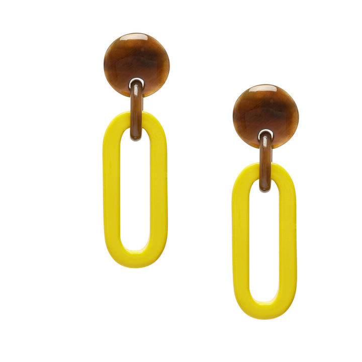 Branch Jewellery - Yellow lacquered oblong link earrings.