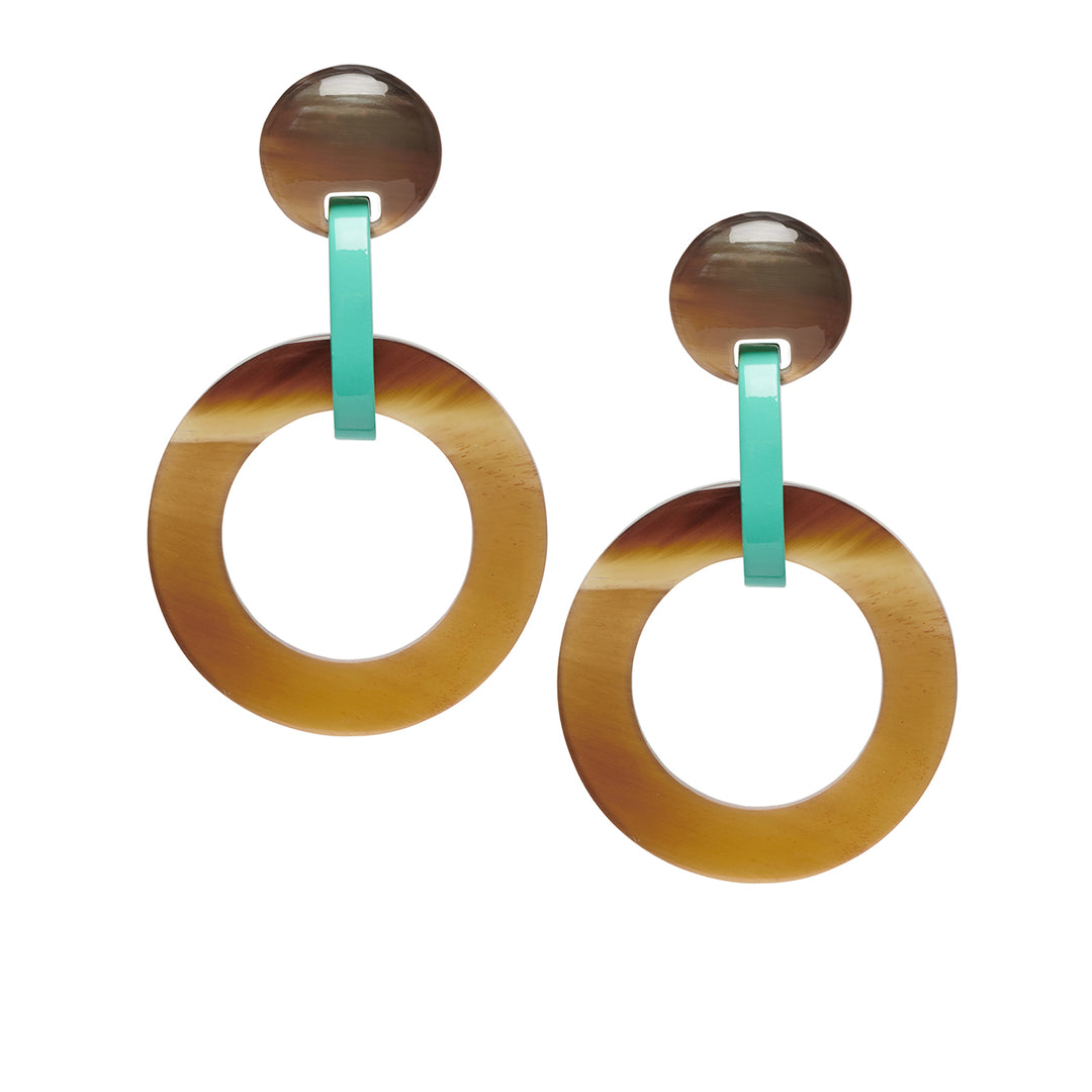 Branch Jewellery - brown natural and aquamarine lacquered round link earrings
