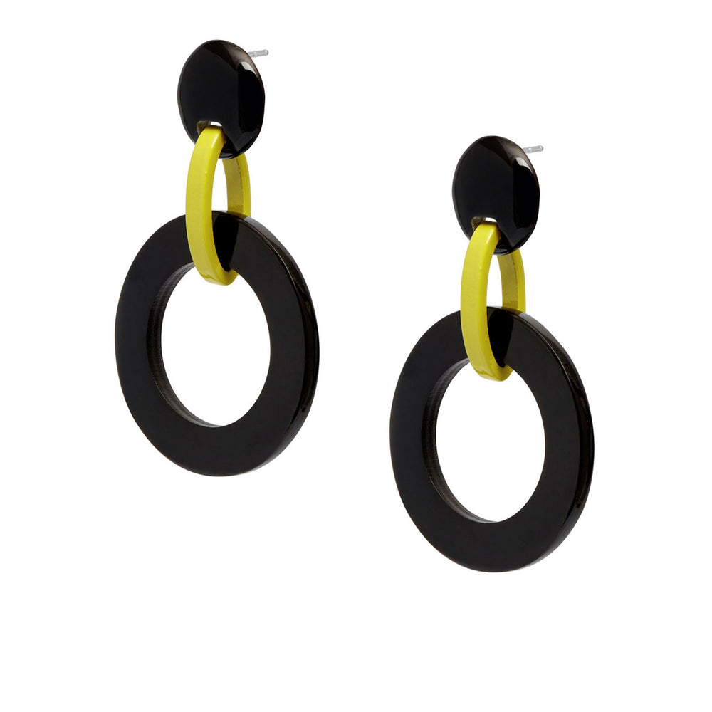 Branch Jewellery - Black and chartreuse lacquered round link earrings