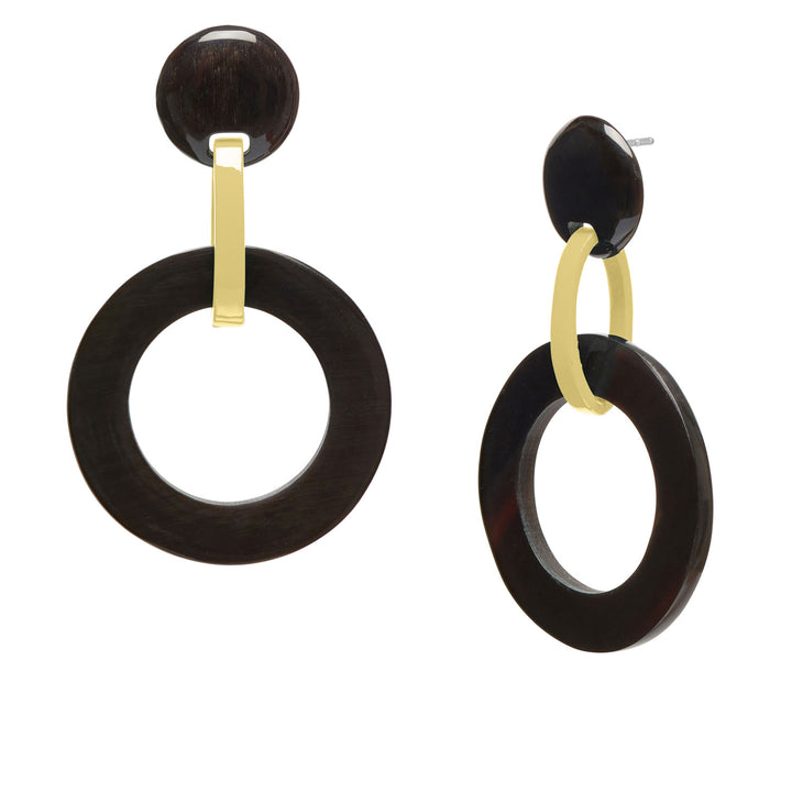 Black and gold lacquered round link earrings