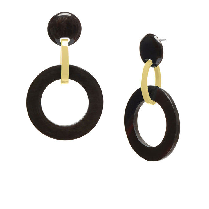 Black and gold lacquered round link earrings