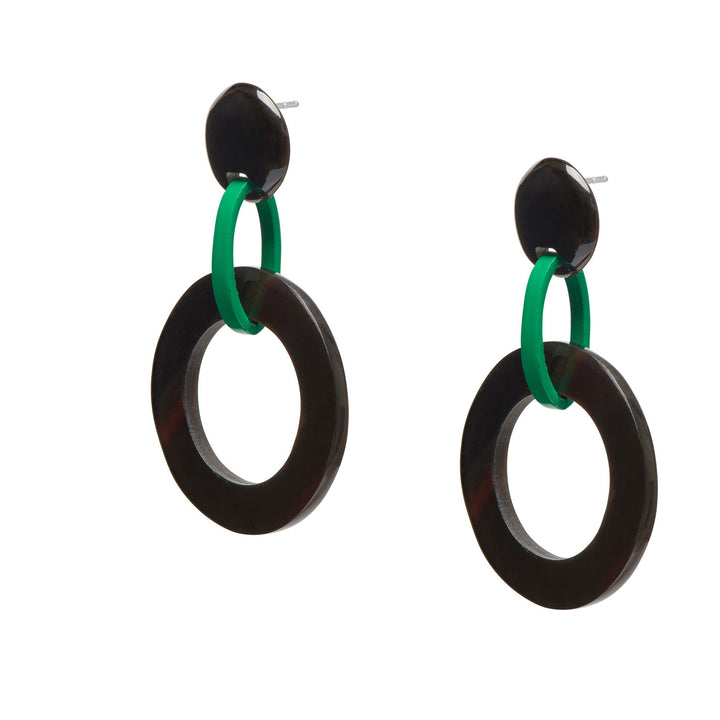 Branch Jewellery - Black and emerald green lacquered round link earrings