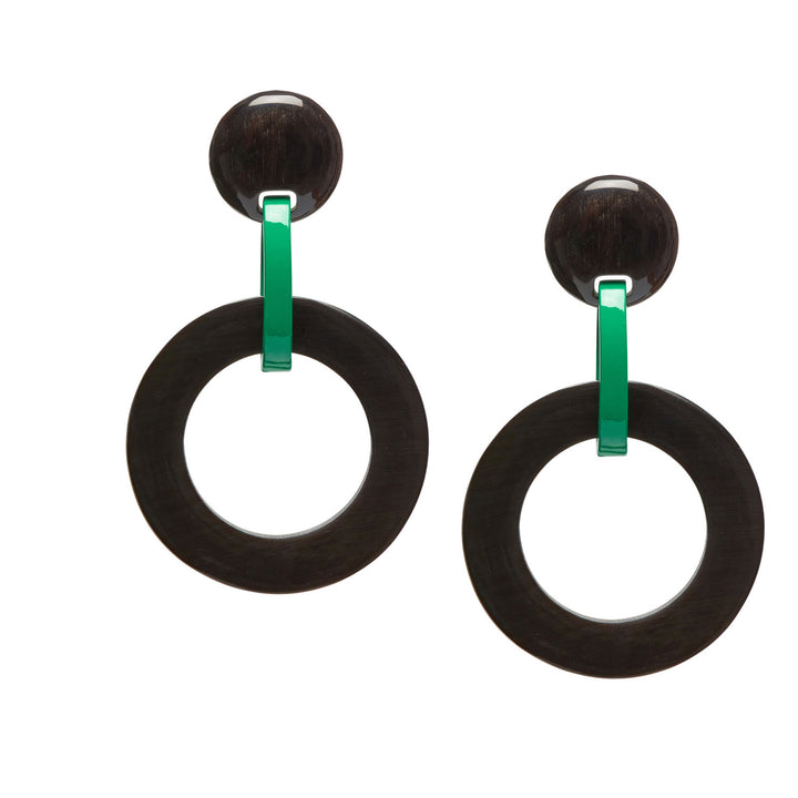Branch Jewellery - Black and emerald green lacquered round link earrings