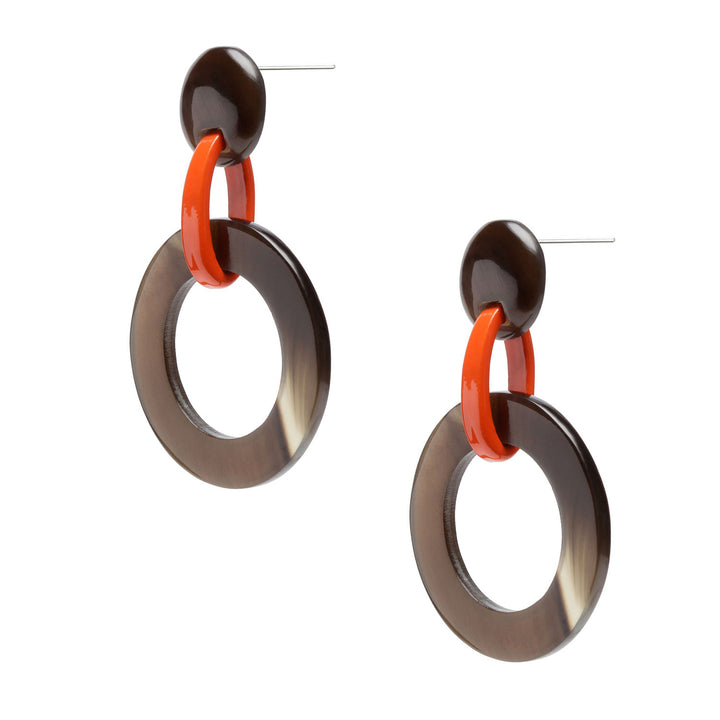 Branch Jewellery - Brown natural and orange  lacquered round link earrings
