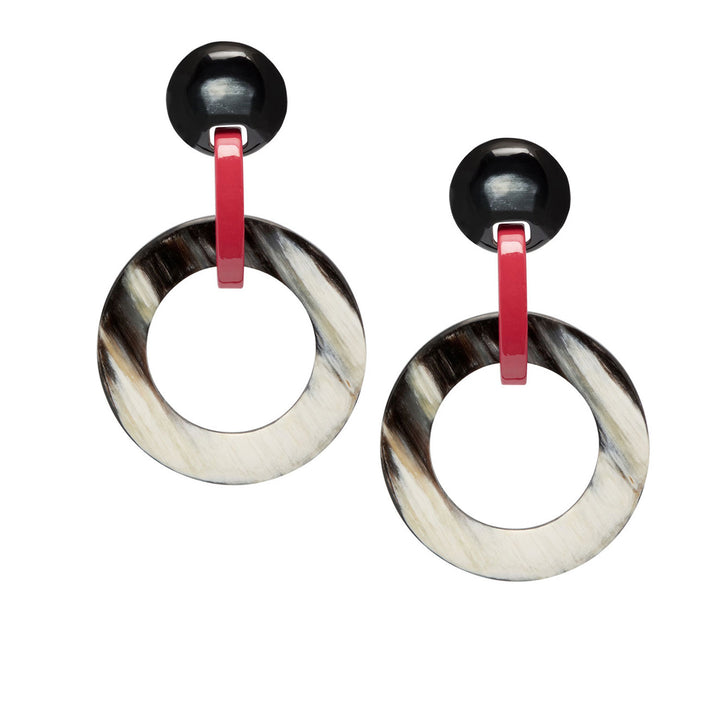 Branch Jewellery - Black natural and red lacquered round link earrings