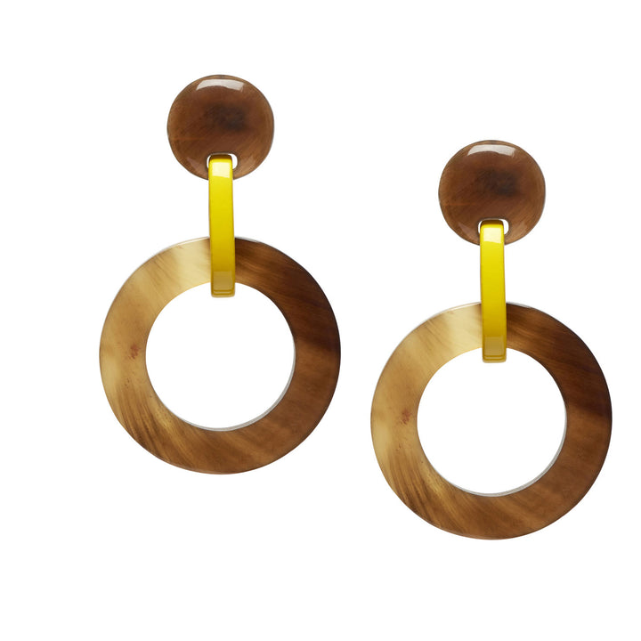 Branch Jewellery - Brown natural and yellow lacquered round link earrings