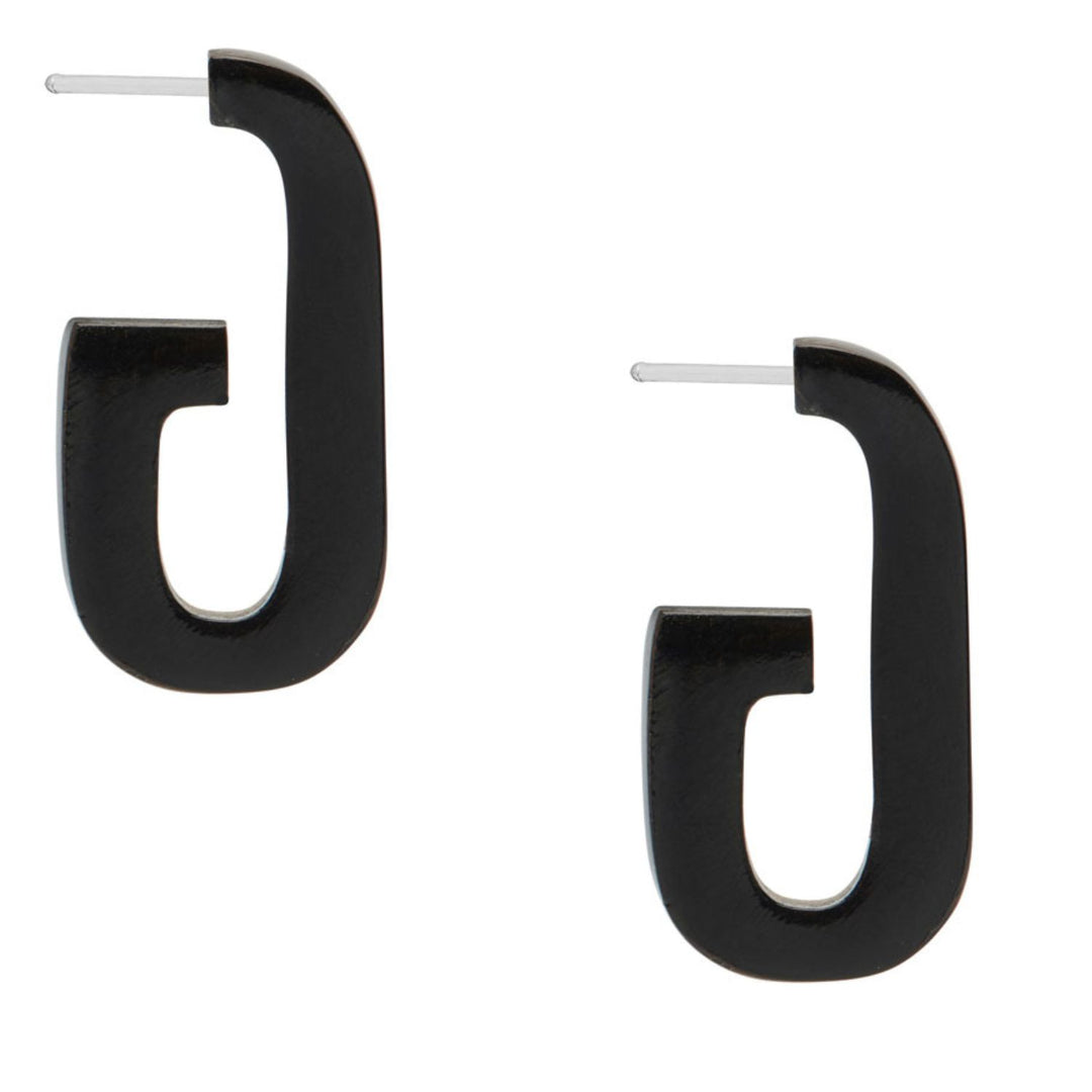 Oblong shaped Black horn hoop earrings