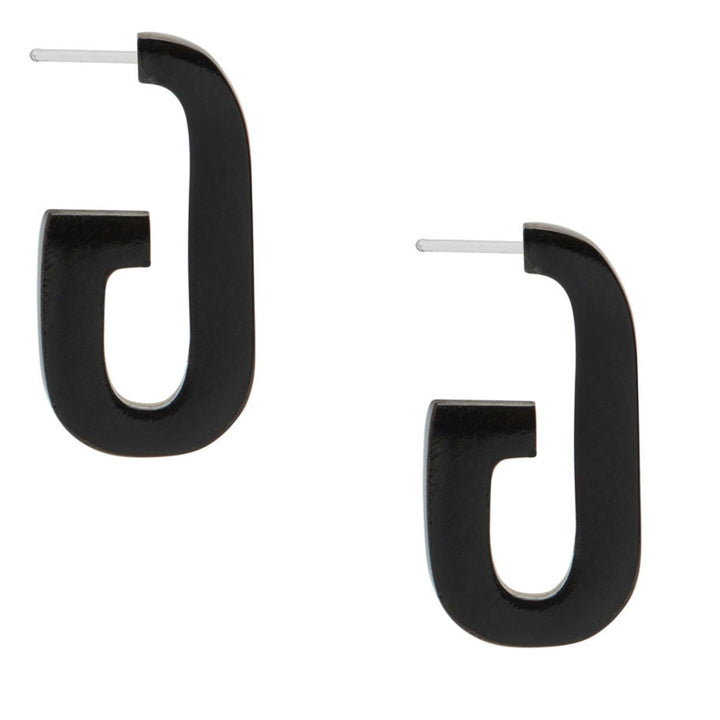 Oblong shaped Black horn hoop earrings