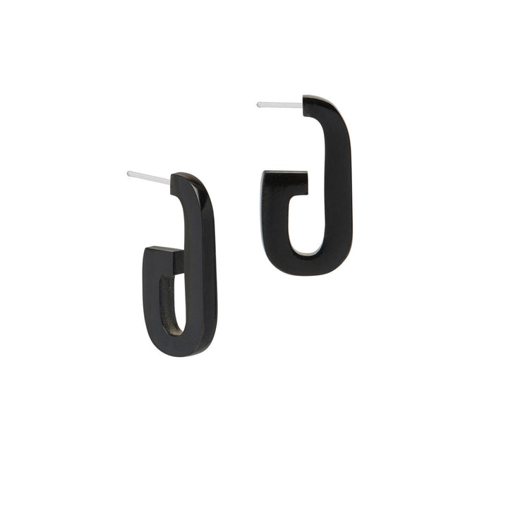 Oblong shaped Black horn hoop earrings