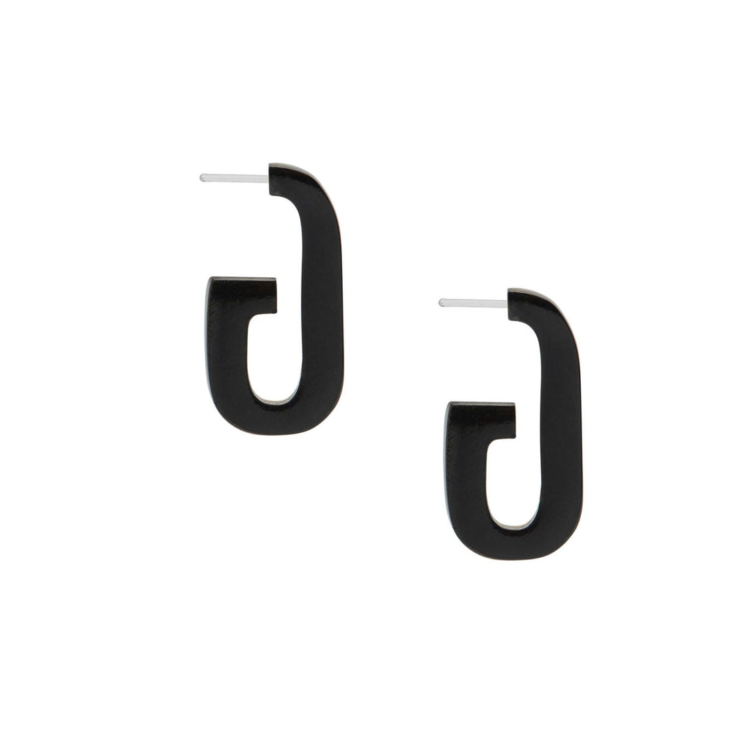 Oblong shaped Black horn hoop earrings
