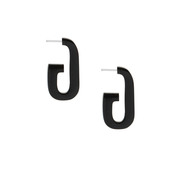 Oblong shaped Black horn hoop earrings