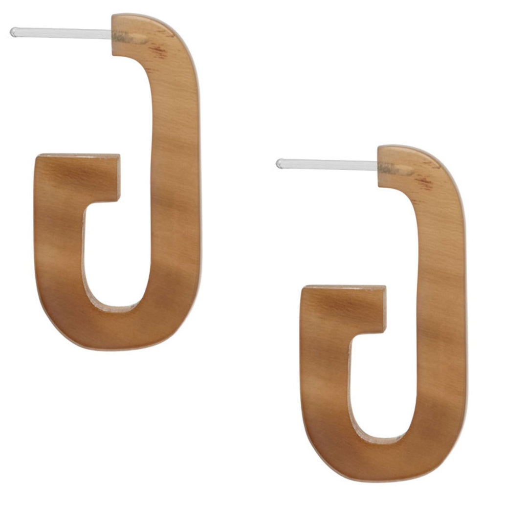 Oblong shaped brown natural horn hoop earrings