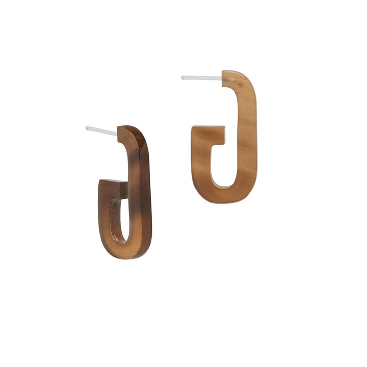 Oblong shaped brown natural horn hoop earrings