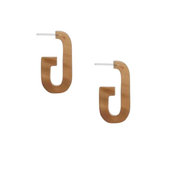 Oblong shaped brown natural horn hoop earrings