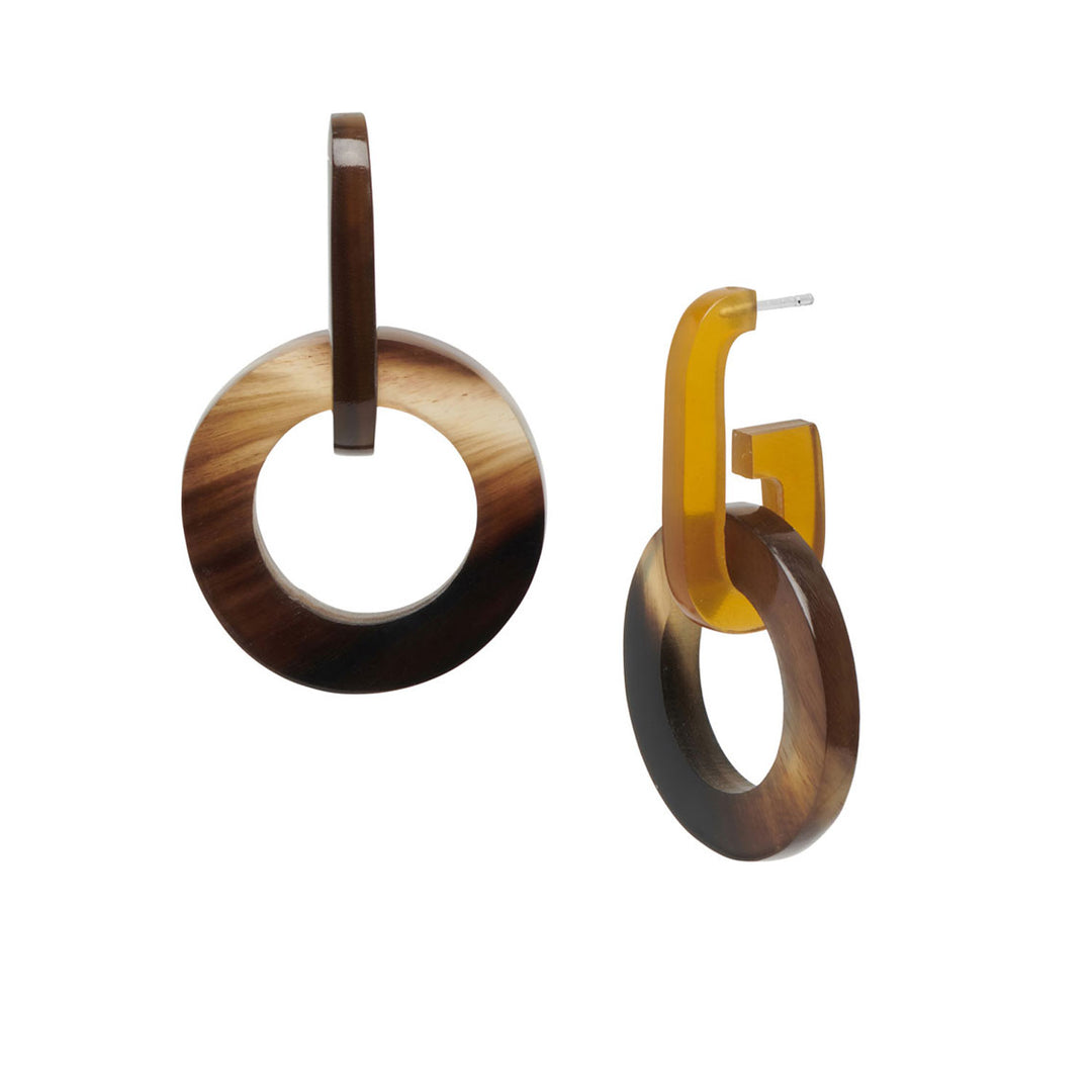 Brown natural circle link horn earrings