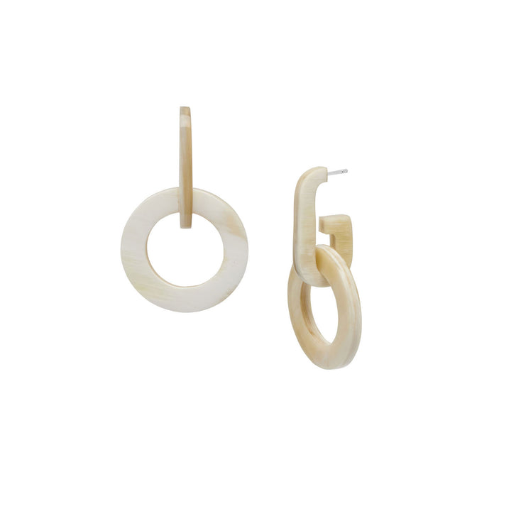 White natural circle link horn earrings