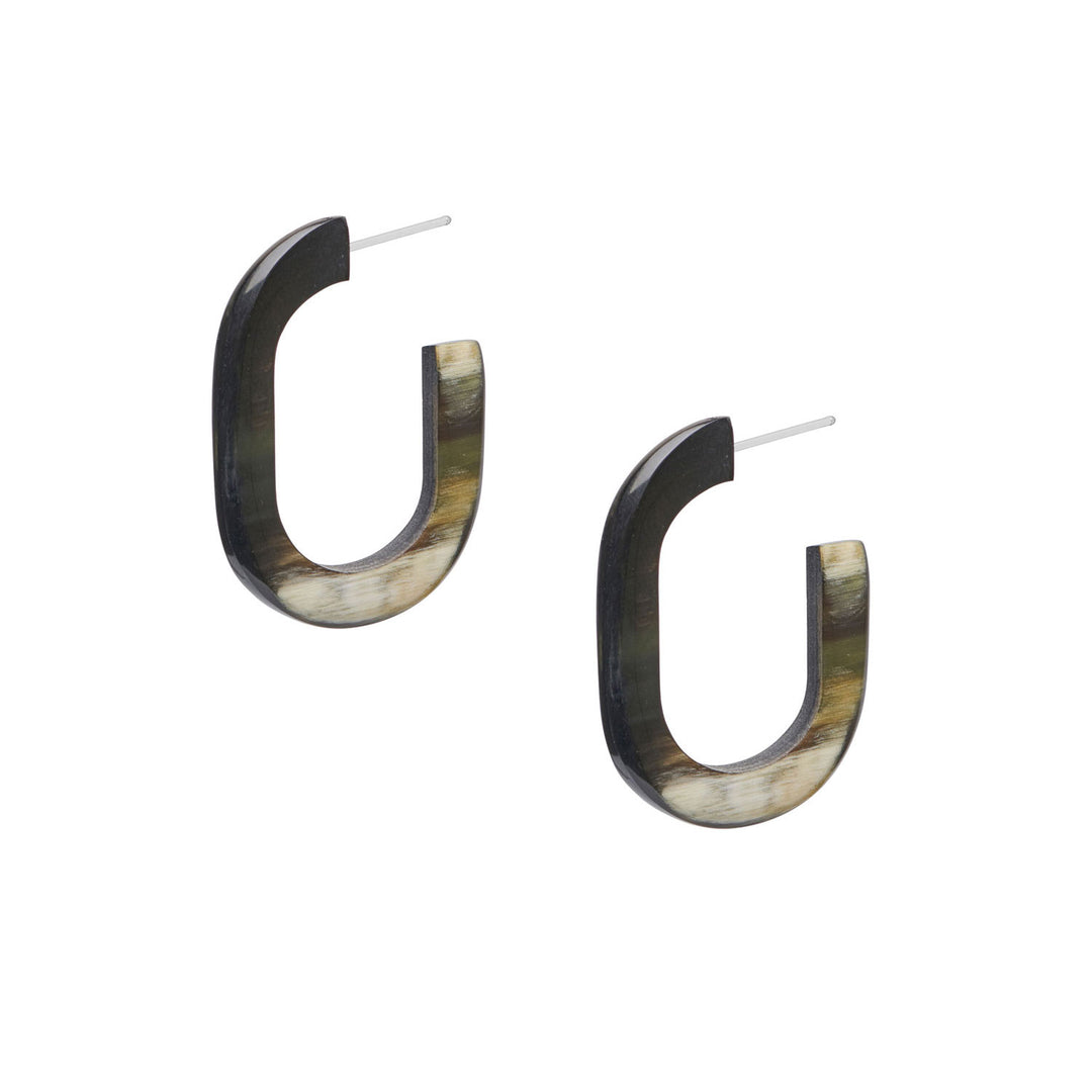 Branch Jewellery - Black oblong horn hoop earrings with a chunky oversized shape, handmade from natural buffalo horn.