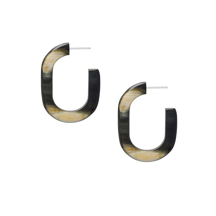 Branch Jewellery - Black oblong horn hoop earrings with a chunky oversized shape, handmade from natural buffalo horn.