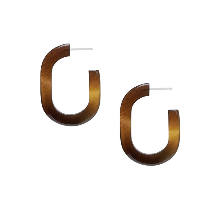 Branch Jewellery - Brown oblong horn hoop earrings with a chunky oversized shape, handmade from natural buffalo horn.