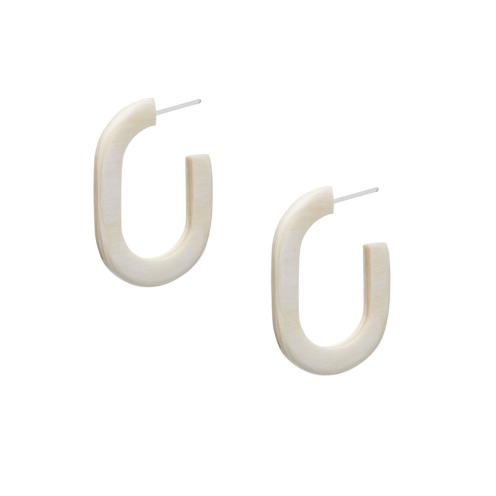 Branch Jewellery - White oblong horn hoop earrings with a chunky oversized shape, handmade from natural buffalo horn.