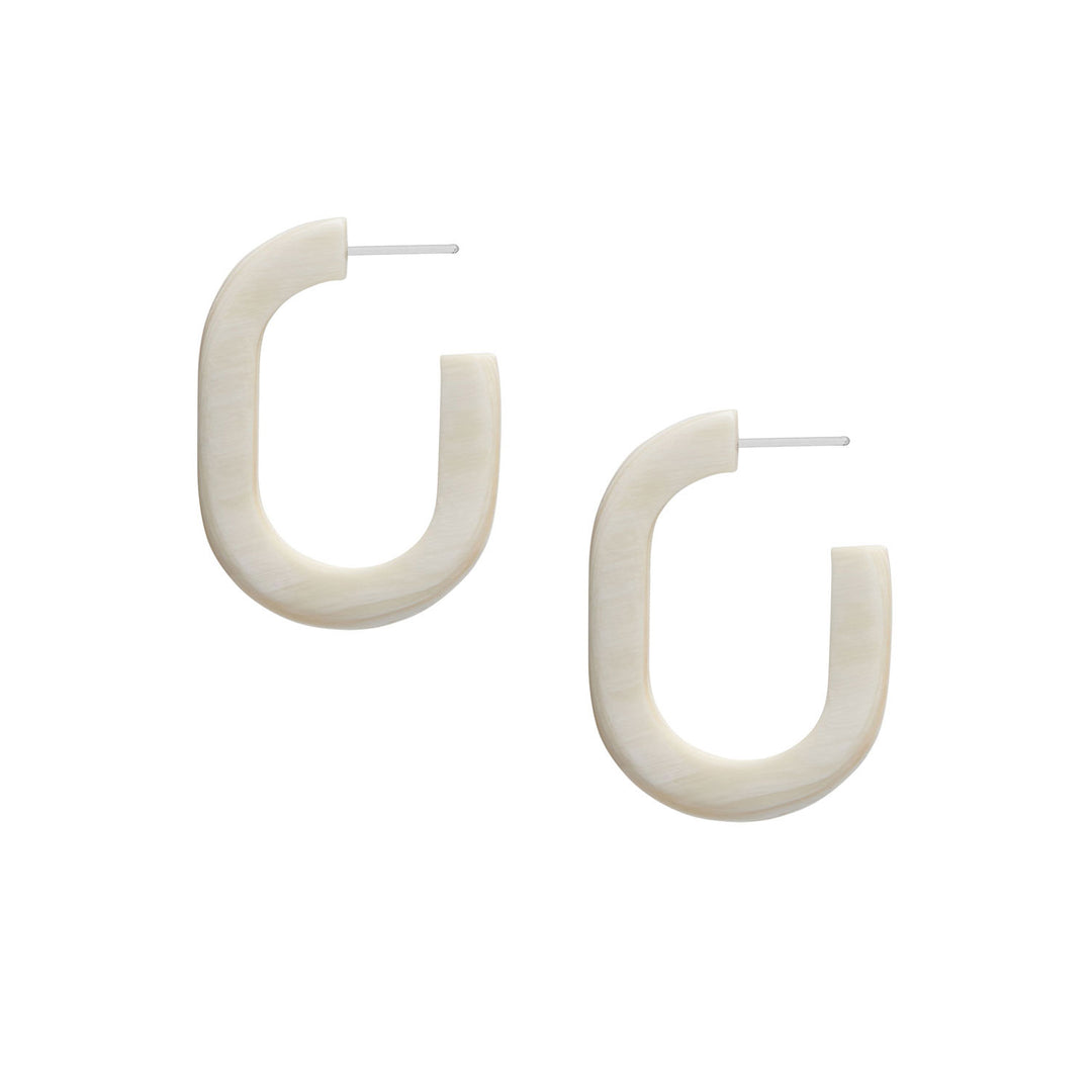 Branch Jewellery - White oblong horn hoop earrings with a chunky oversized shape, handmade from natural buffalo horn.