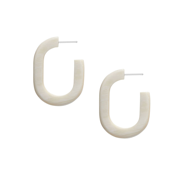 Branch Jewellery - White oblong horn hoop earrings with a chunky oversized shape, handmade from natural buffalo horn.