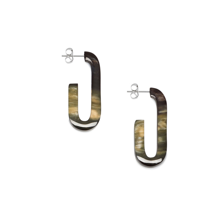 Branch Jewellery - Black natural horn oblong horn hoop earrings.