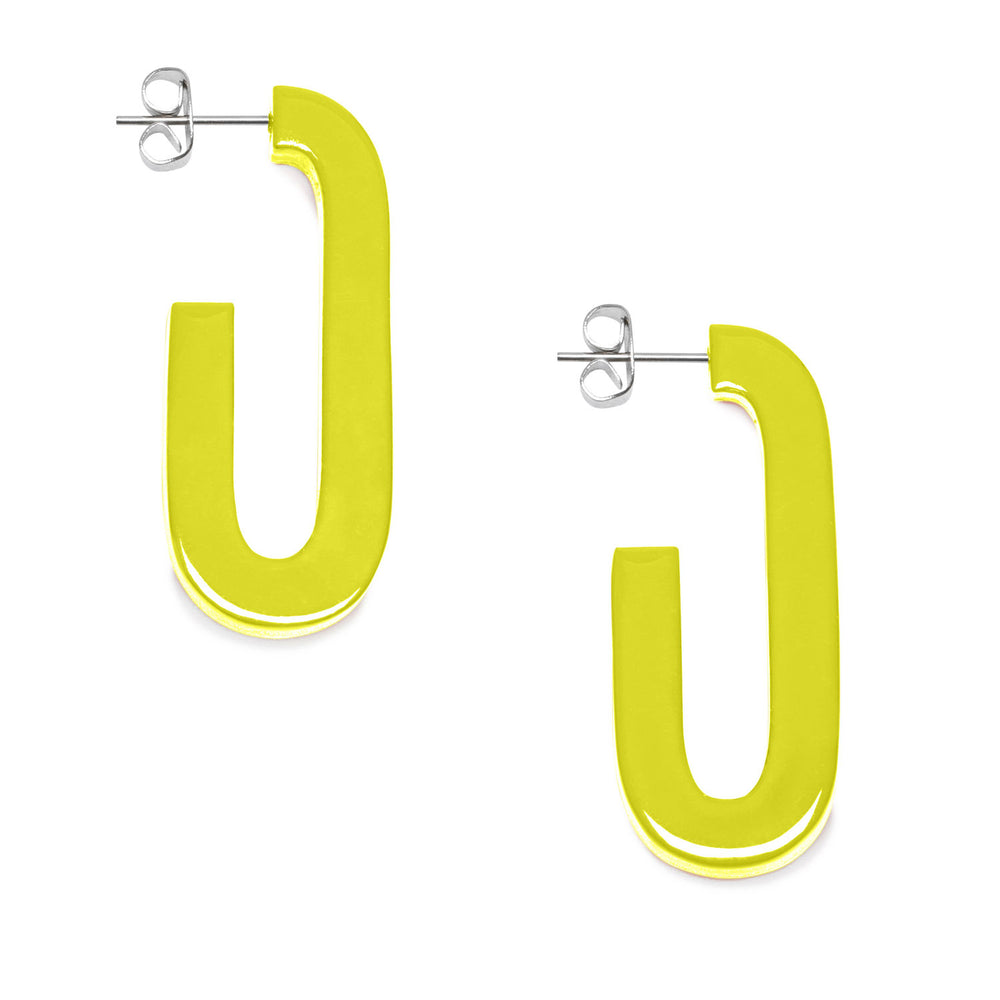 Branch Jewellery - Chartreuse lacquered oblong horn earring.