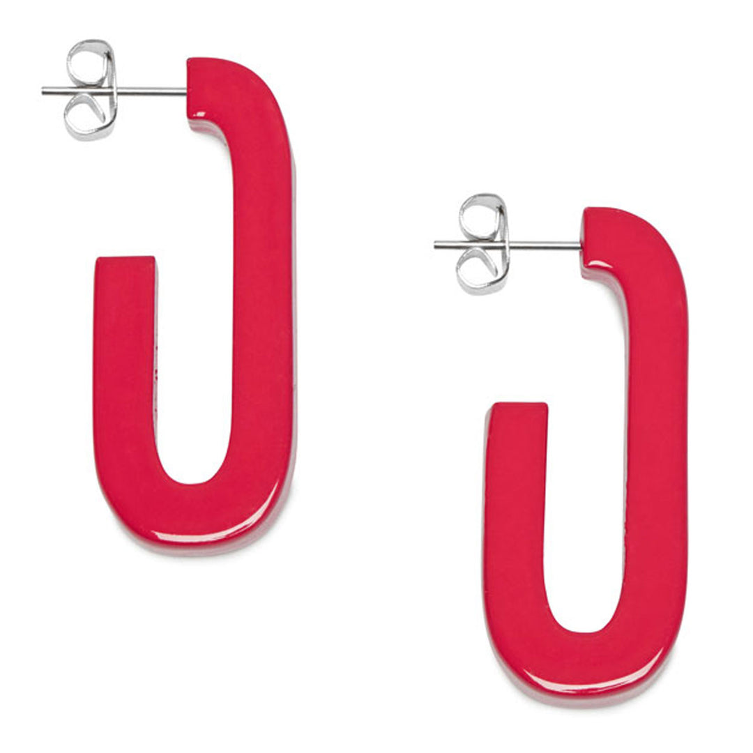 Branch Jewellery Red Lacquered horn oblong rectangular shaped hoop earring