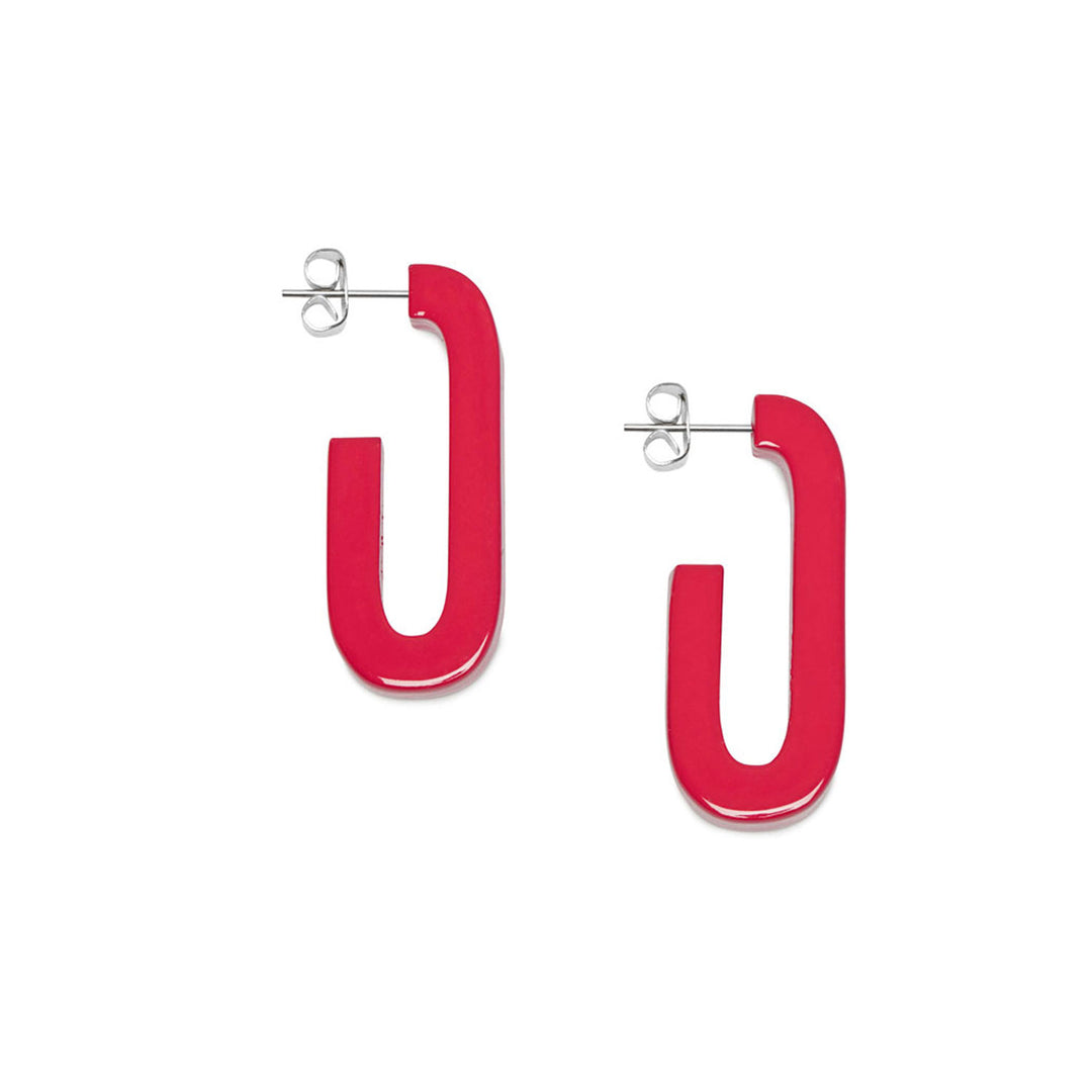 Branch Jewellery Red Lacquered horn oblong rectangular shaped hoop earring