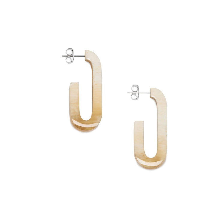 Branch Jewellery - White natural horn oblong horn hoop earrings.