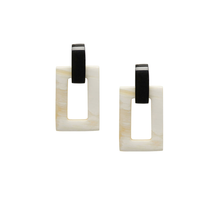 White natural small rectangle link horn earrings