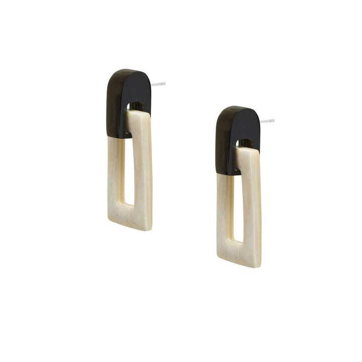 White natural small rectangle link horn earrings