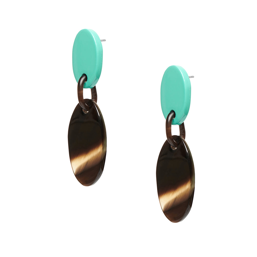 Branch Jewellery - Brown natural and aquamarine lacquered oval drop earrings