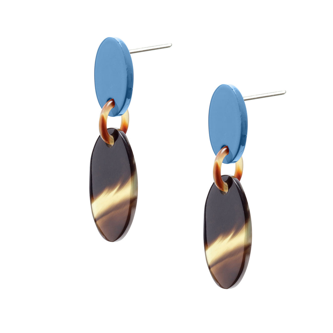 Branch Jewellery - Brown natural and blue lacquered oval drop earrings